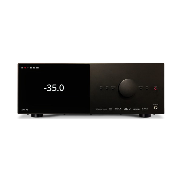 Anthem AVM 70 8K A/V-Vorverstärker Frontansicht mit Display, Lautstärkeregler und Bedientasten