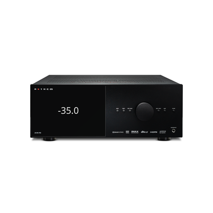 Anthem AVM 90 8K A/V-Vorverstärker Frontansicht mit Display, Lautstärkeregler und Format-Logos