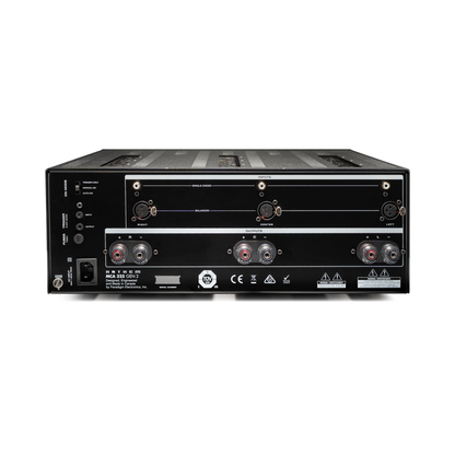 Anthem MCA 325 GEN 2 3-Kanal-Endstufe Rückansicht mit XLR- und Cinch-Eingängen und Lautsprecherklemmen