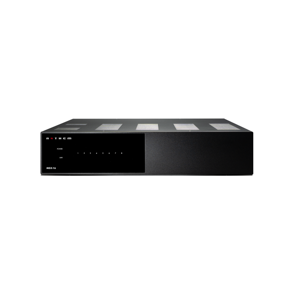 Anthem MDX-16 Multiroom-Endstufe Frontansicht mit Power-, LAN- und acht Zonen-LEDs