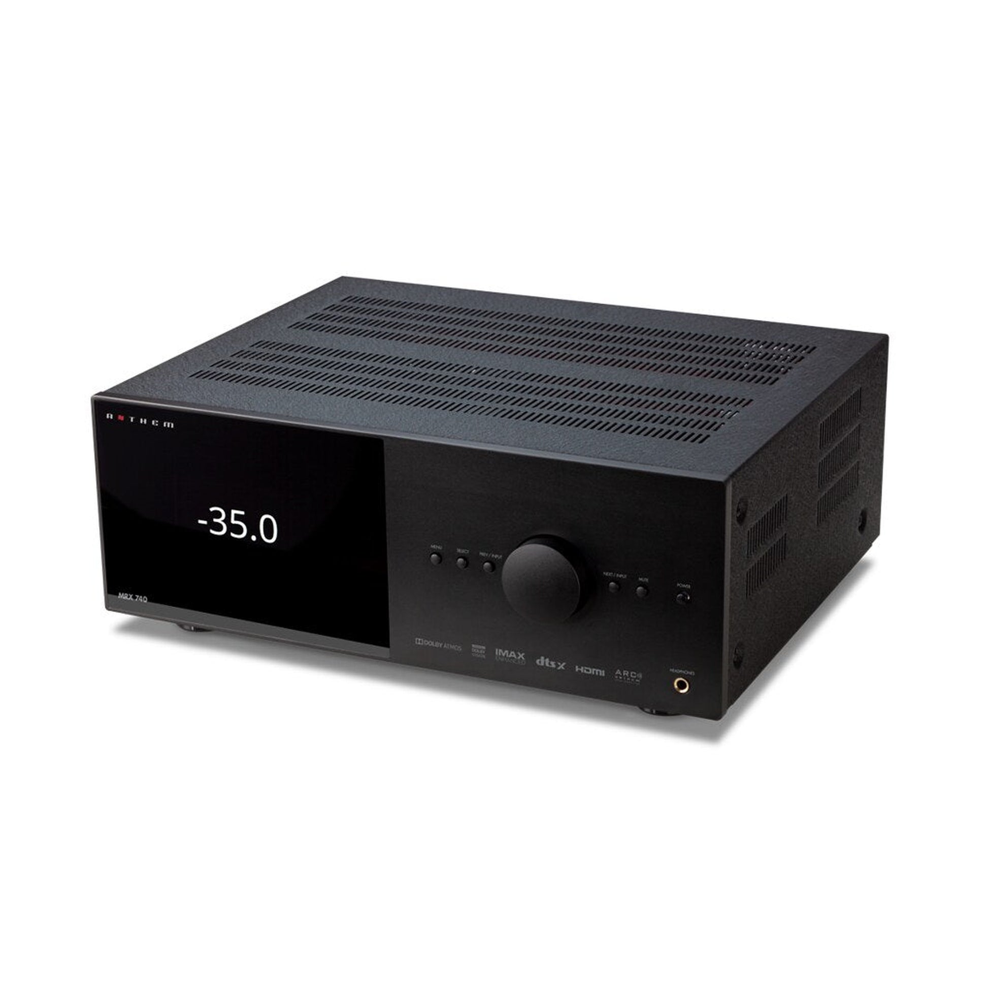 Anthem MRX 740 8K AV-Receiver Schrägansicht von vorn links mit belüftetem Gehäusedeckel