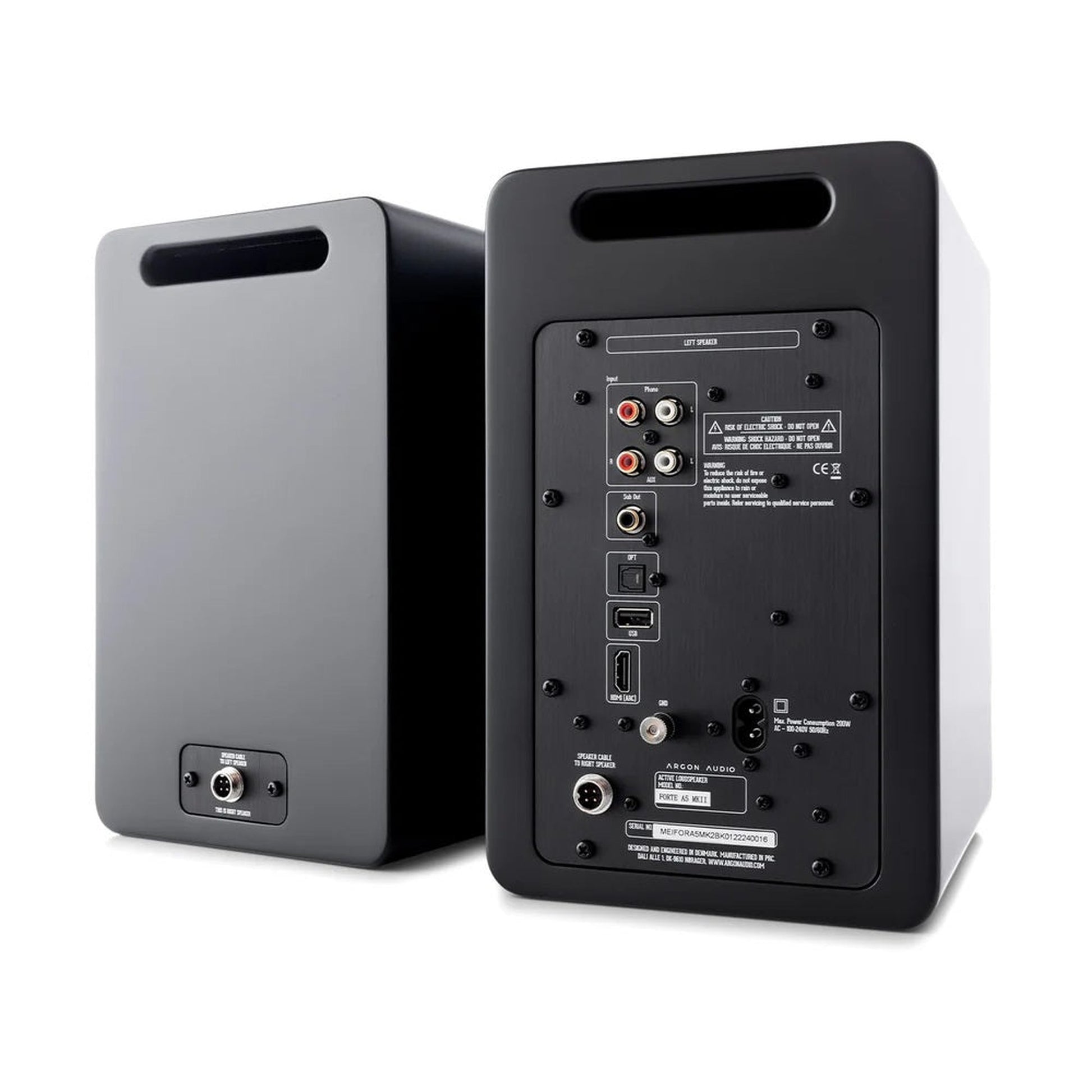 Argon Audio Forte A5 WiFi Regallautsprecher Rückansicht mit Anschlussfeld HDMI ARC Optical und Phono