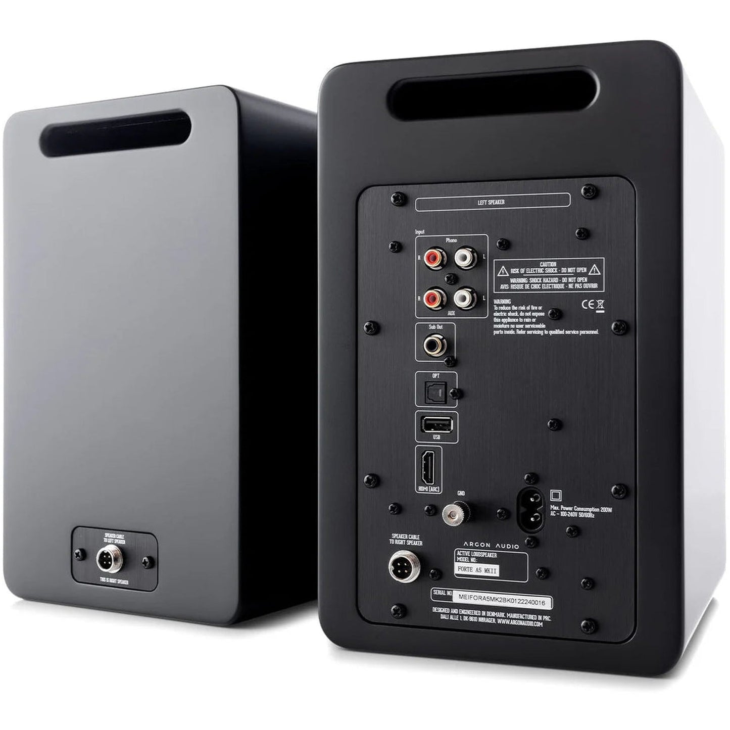 Argon Audio Forte A5 WiFi Regallautsprecher Rückansicht mit Anschlussfeld HDMI ARC Optical und Phono