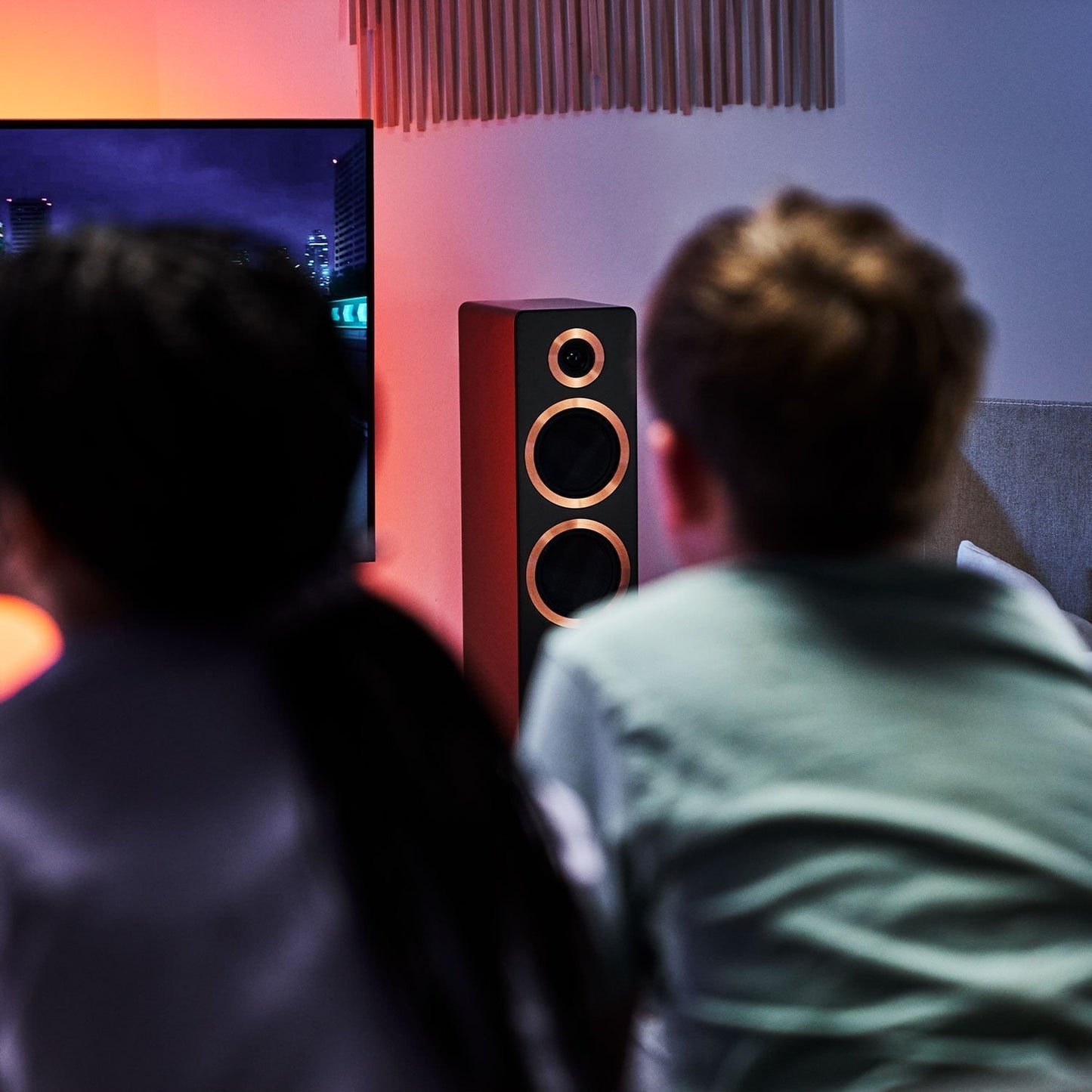 Argon Audio Forte A55 WiFi Standlautsprecher schwarz Lifestyle beim Fernsehen im Heimkino