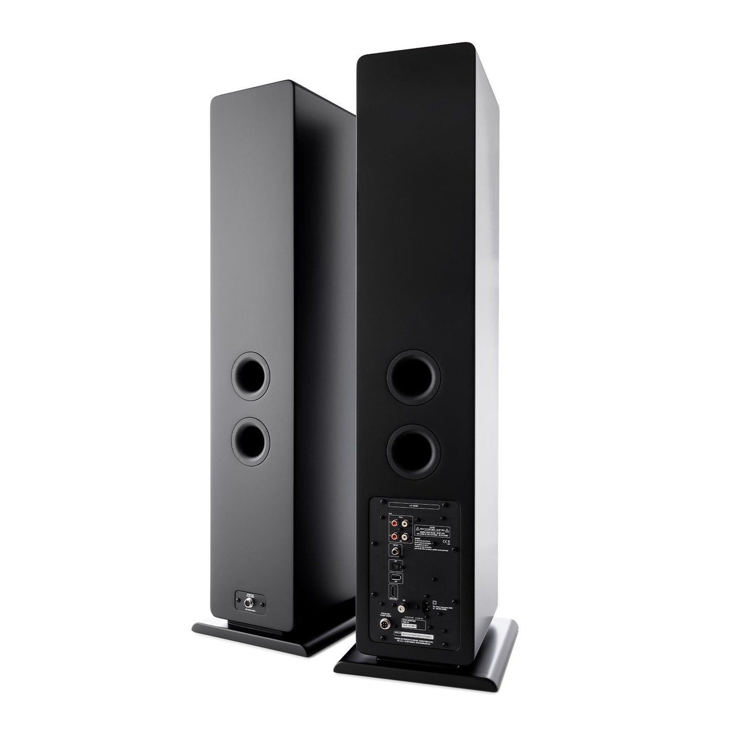 Argon Audio Forte A55 WiFi Standlautsprecher schwarz Rückansicht mit Bassreflexrohren und Anschlussfeld