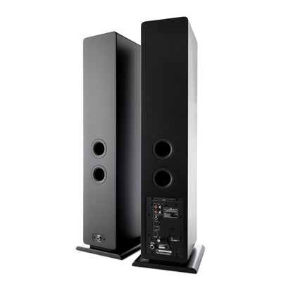 Argon Audio Forte A55 WiFi Standlautsprecher schwarz Rückansicht mit Bassreflexrohren und Anschlussfeld