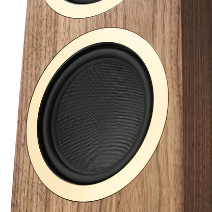 Argon Audio Forte A55 WiFi Standlautsprecher Walnuss Detailansicht Tieftöner mit Zierring
