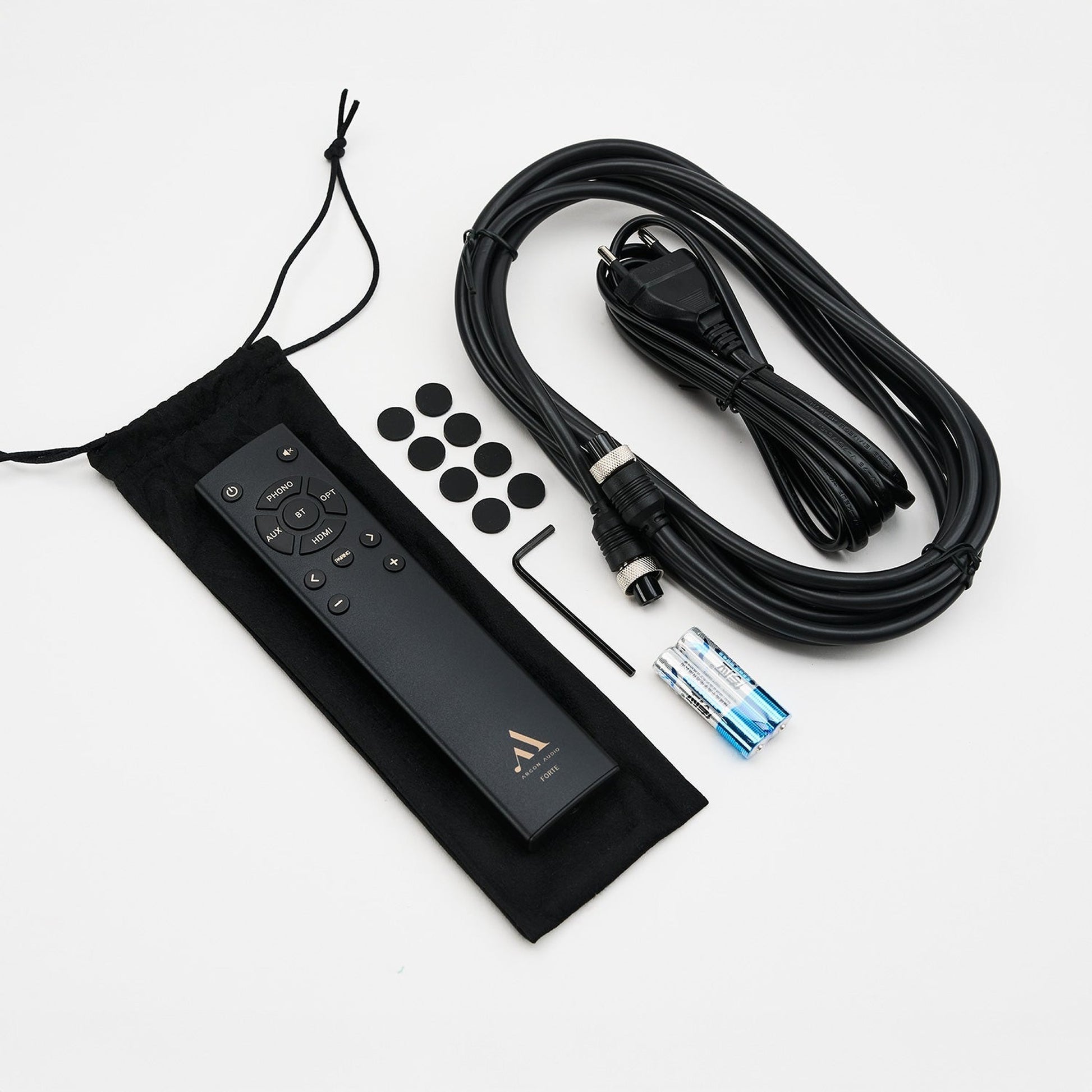 Argon Audio Forte A55 WiFi Standlautsprecher weiss Lieferumfang mit Fernbedienung Netzkabel und Zubehör