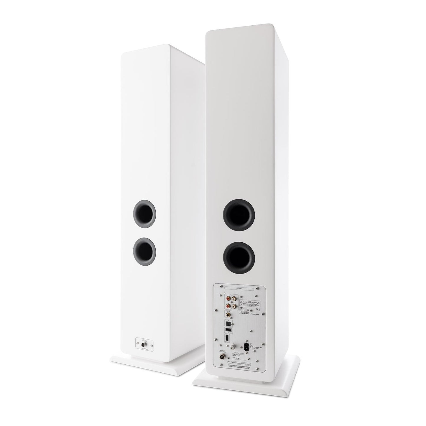 Argon Audio Forte A55 WiFi Standlautsprecher weiss Rückansicht mit Bassreflexrohren und Anschlussfeld