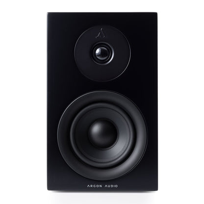Argon Audio Forus 4 Regallautsprecher schwarz Frontansicht ohne Frontabdeckung mit Hochtöner und Tieftöner