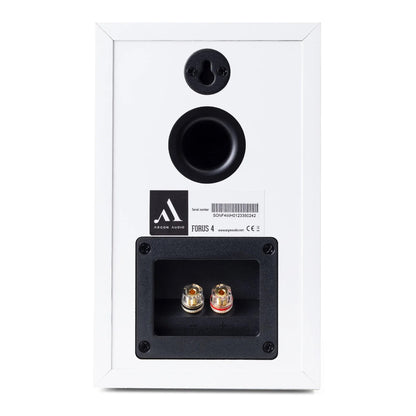 Argon Audio Forus 4 Regallautsprecher weiss Rückansicht mit Bassreflexöffnung und Schraubklemmen
