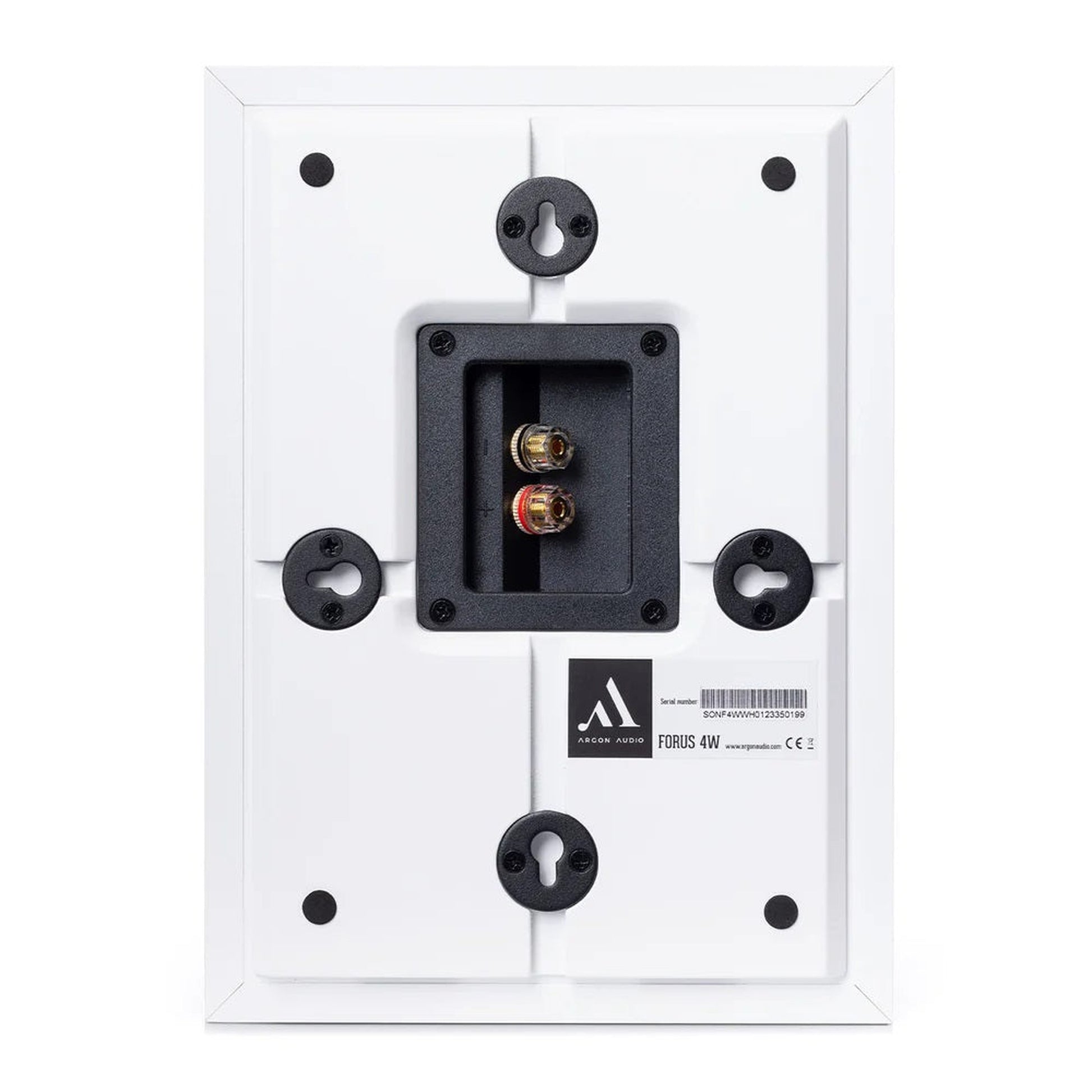 Argon Audio Forus 4 Wall Wandlautsprecher weiss Rückansicht mit Wandhalterung und Schraubklemmen