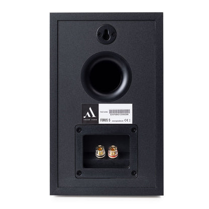 Argon Audio Forus 5 Regallautsprecher schwarz Rückansicht mit Bassreflexöffnung und Schraubklemmen