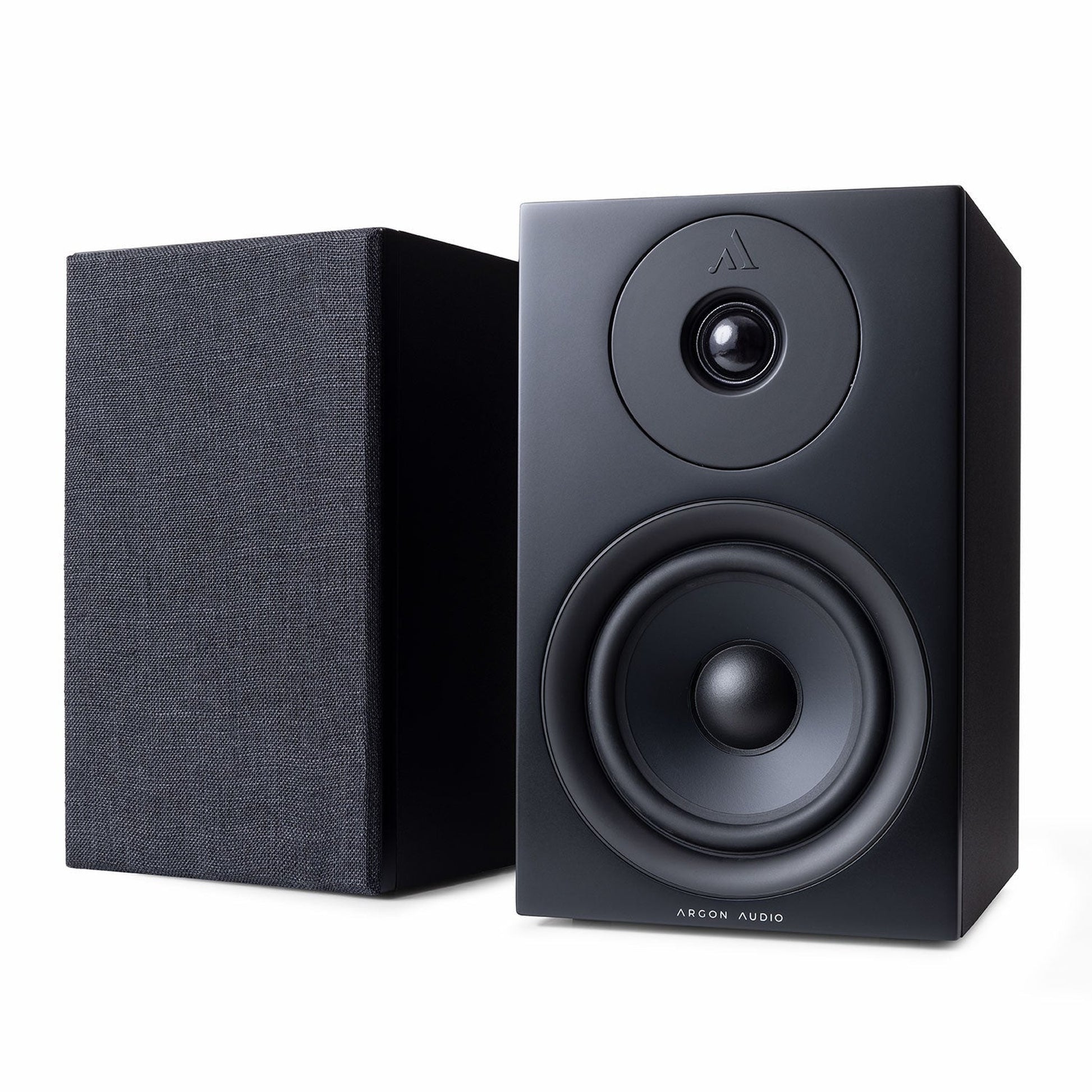 Argon Audio Forus 5 Regallautsprecher schwarz Stereopaar mit und ohne Frontabdeckung