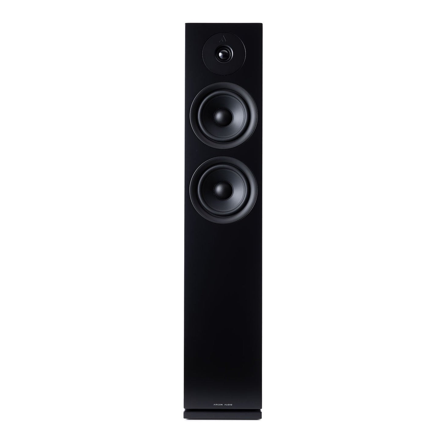 Argon Audio Forus 55 Standlautsprecher schwarz Frontansicht ohne Frontabdeckung mit Hochtöner und zwei Tieftönern