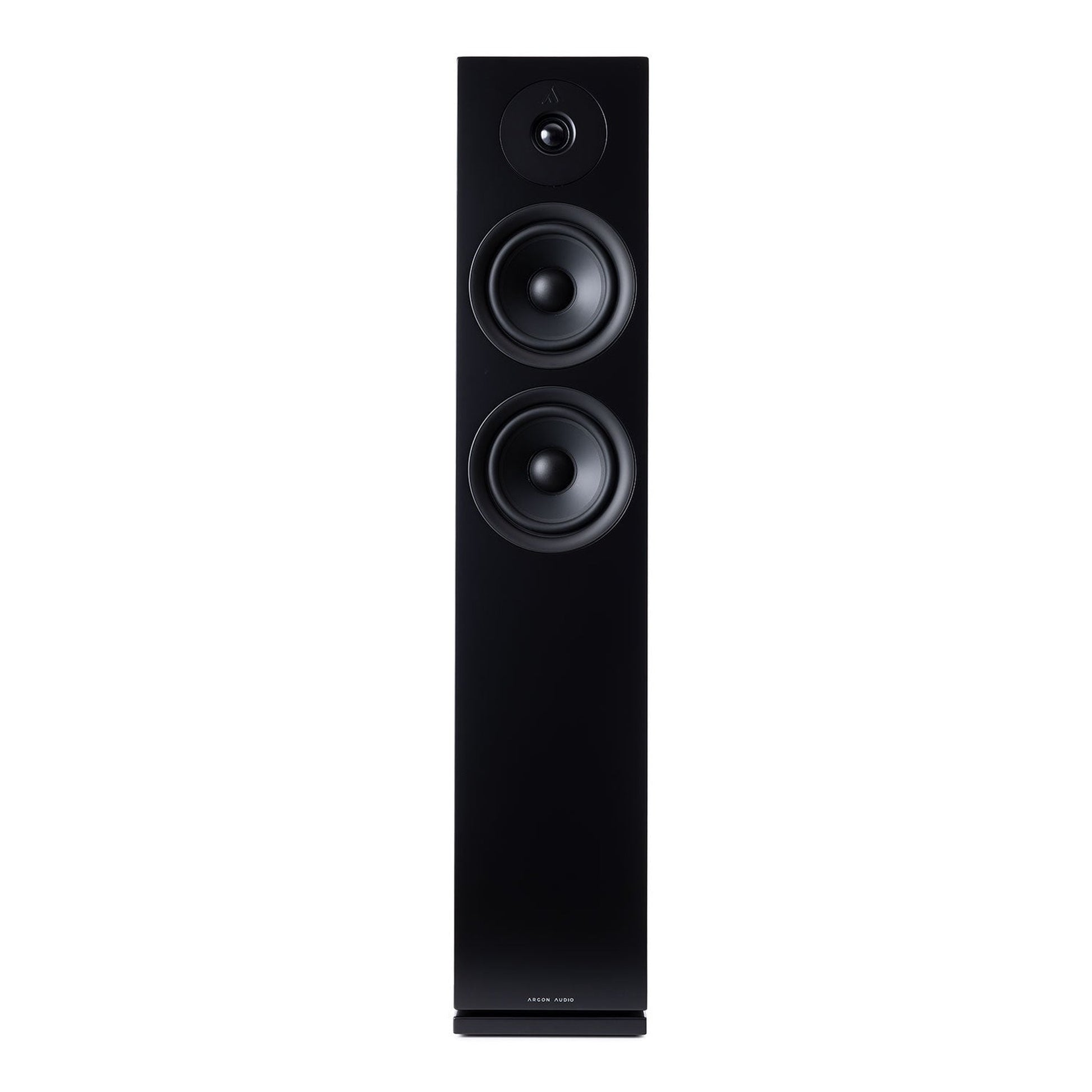 Argon Audio Forus 55 Standlautsprecher schwarz Frontansicht ohne Frontabdeckung mit Hochtöner und zwei Tieftönern