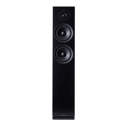 Argon Audio Forus 55 Standlautsprecher schwarz Frontansicht ohne Frontabdeckung mit Hochtöner und zwei Tieftönern