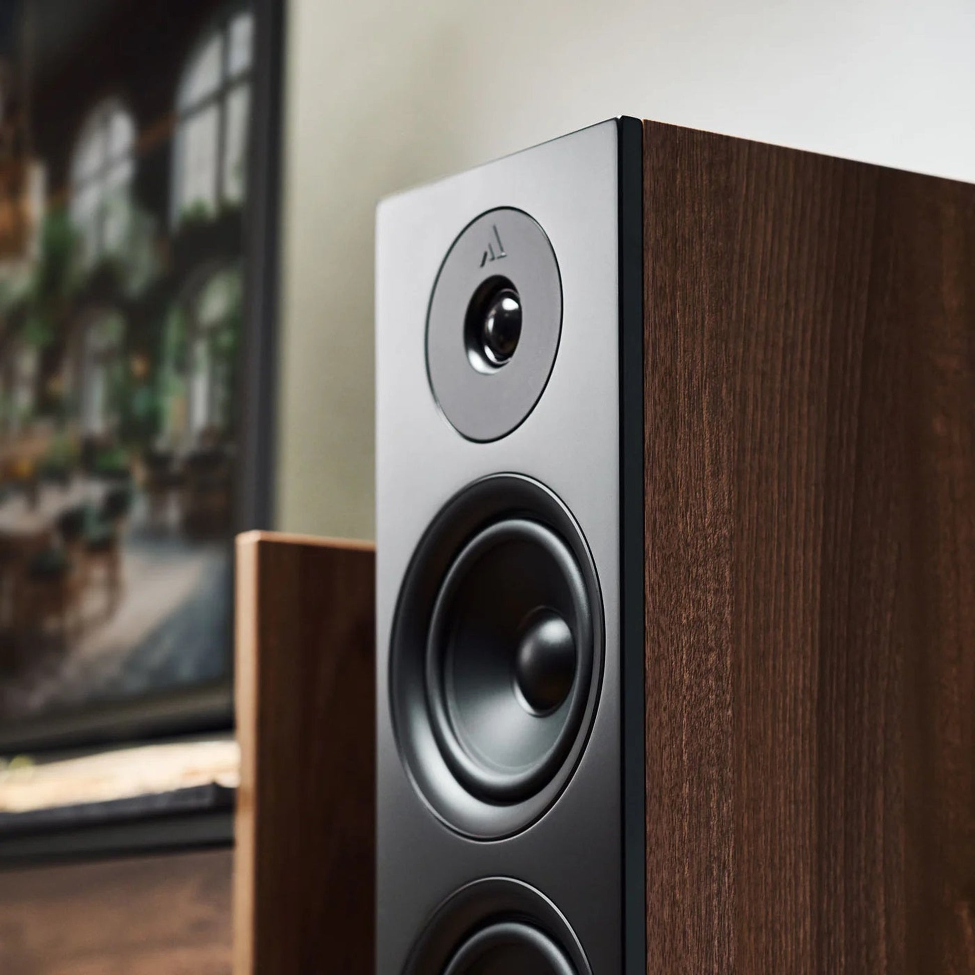 Argon Audio Forus 55 Standlautsprecher Walnuss Detailansicht Hochtöner und Tieftöner