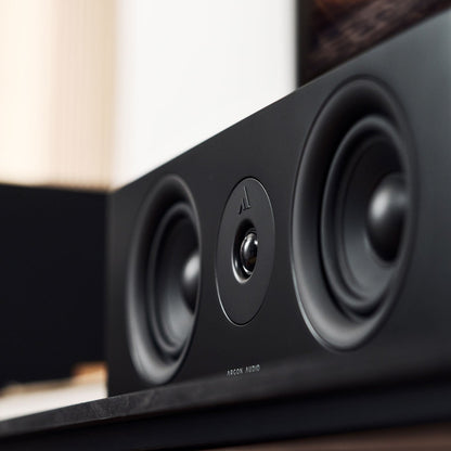 Argon Audio Forus Center-Lautsprecher schwarz Detailansicht Hochtöner und Tieftöner