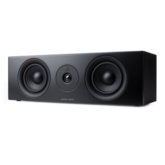 Argon Audio Forus Center-Lautsprecher schwarz Frontansicht mit zwei Tieftönern und Hochtöner