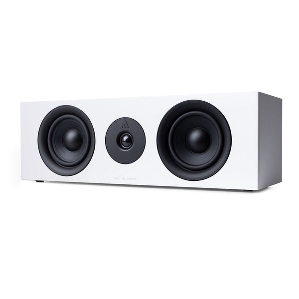 Argon Audio Forus Center-Lautsprecher weiss Frontansicht mit zwei Tieftönern und Hochtöner