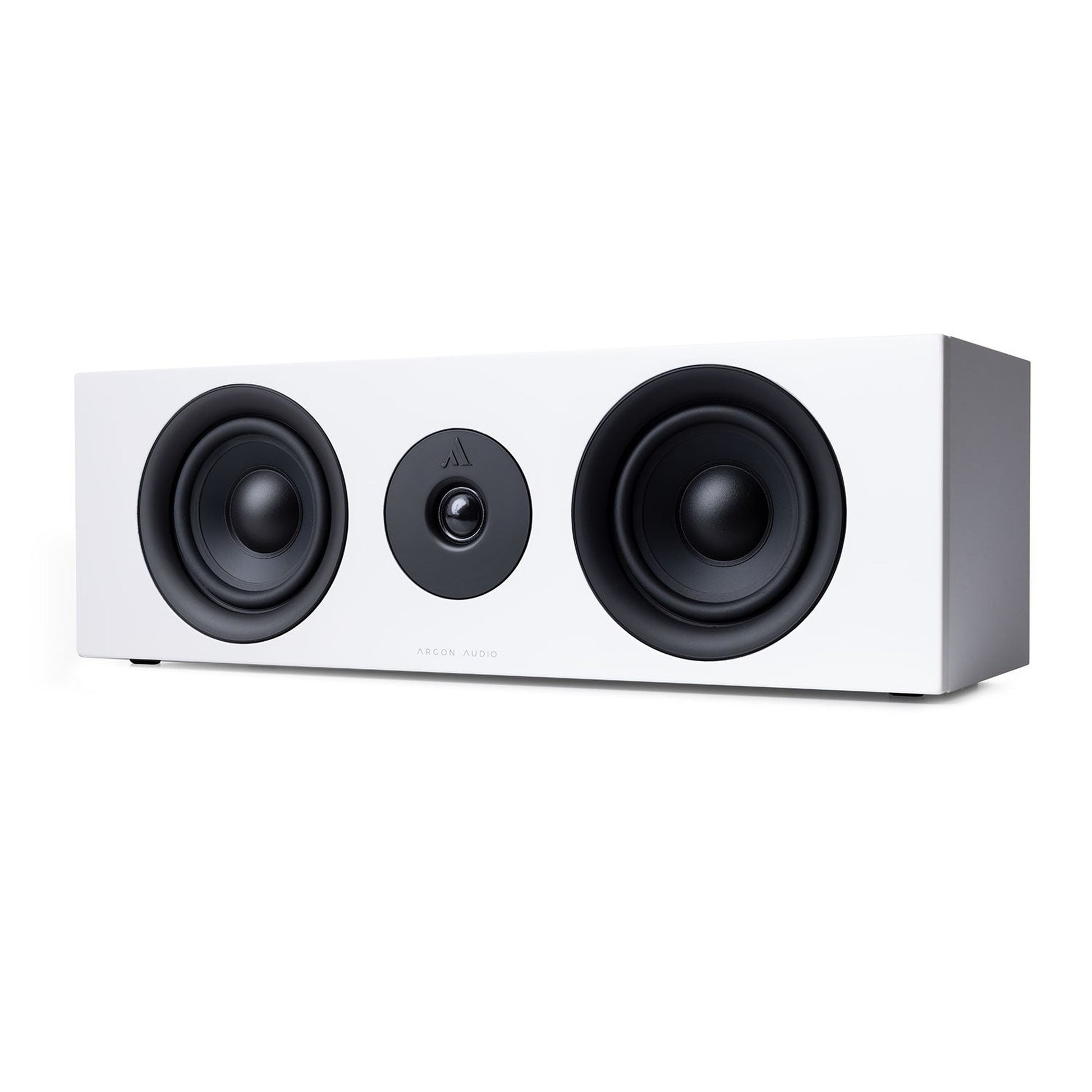 Argon Audio Forus Center-Lautsprecher weiss Frontansicht mit zwei Tieftönern und Hochtöner
