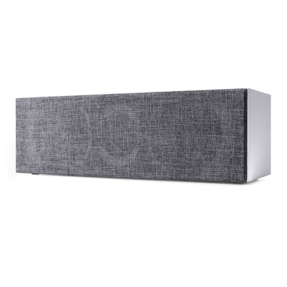Argon Audio Forus Center-Lautsprecher weiss Schrägansicht mit montierter Frontabdeckung