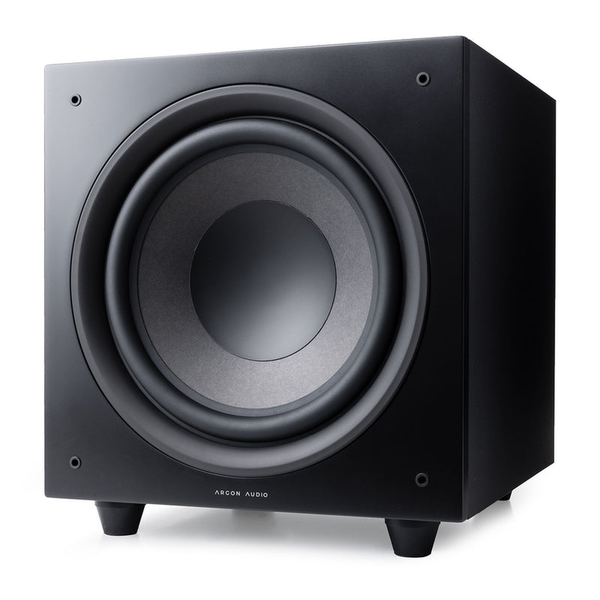 Argon Audio Malmö Sub 10 Aktiv-Subwoofer schwarz Frontansicht mit sichtbarem Tieftöner
