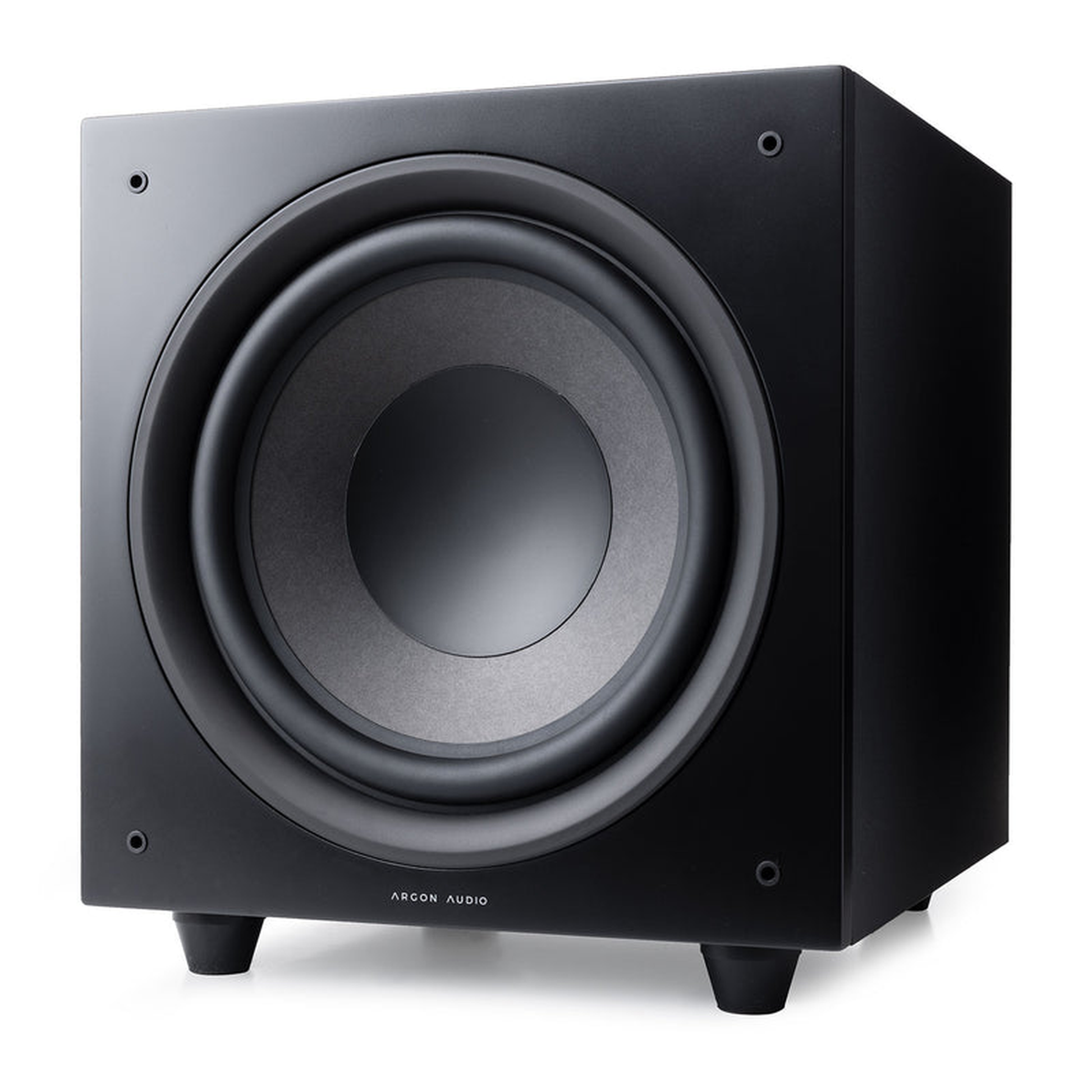 Argon Audio Malmö Sub 10 Aktiv-Subwoofer schwarz Frontansicht mit sichtbarem Tieftöner