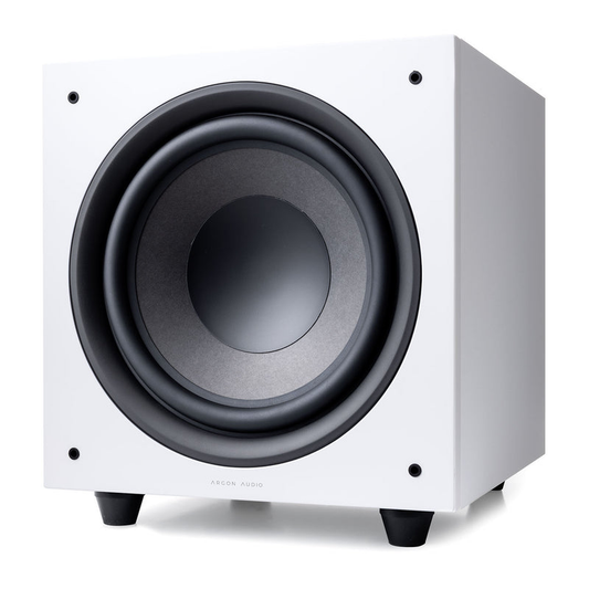 Argon Audio Malmö Sub 10 Aktiv-Subwoofer weiss Frontansicht mit sichtbarem Tieftöner