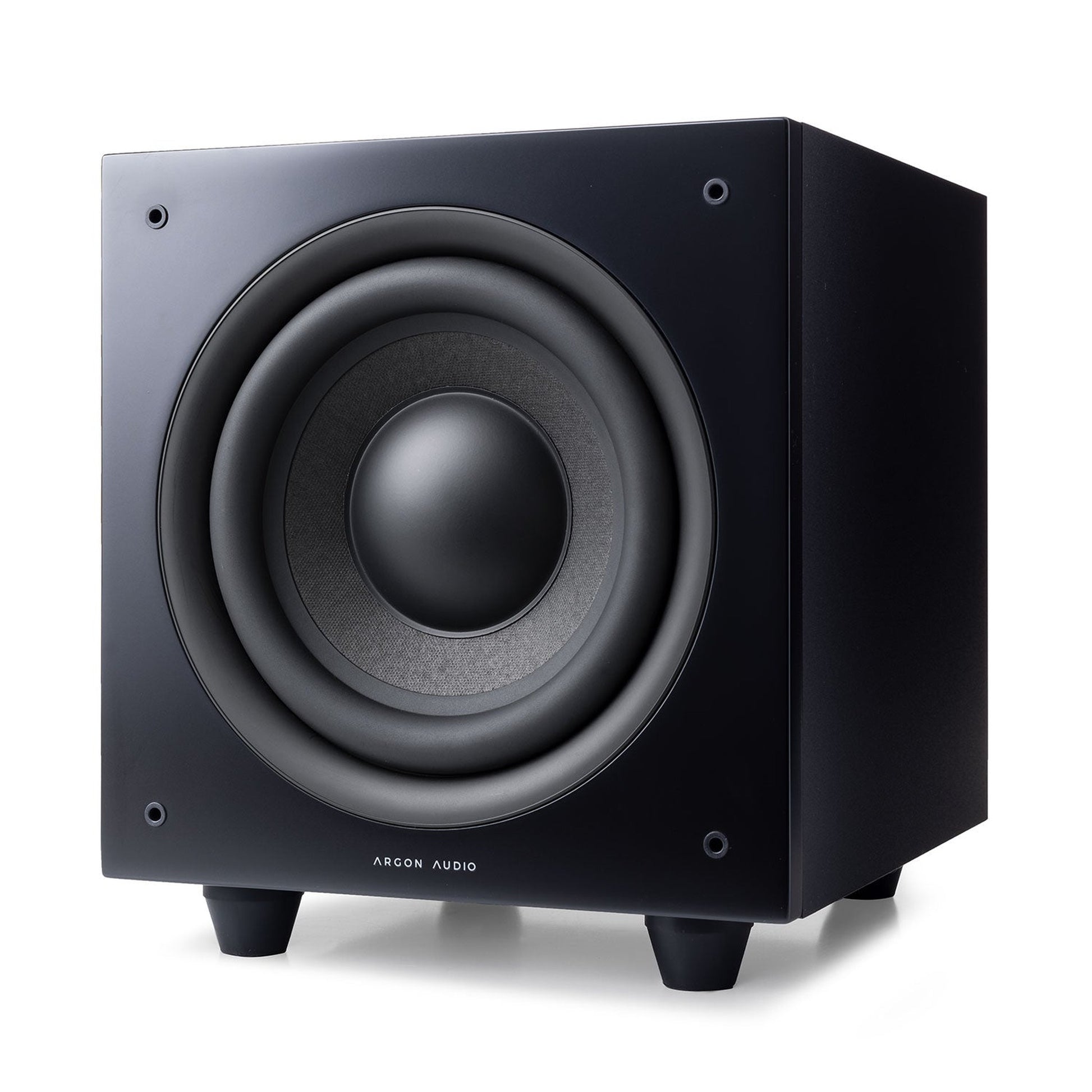 Argon Audio Malmö Sub 8 Aktiv-Subwoofer schwarz Frontansicht mit sichtbarem Tieftöner