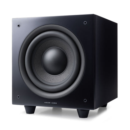 Argon Audio Malmö Sub 8 Aktiv-Subwoofer schwarz Frontansicht mit sichtbarem Tieftöner
