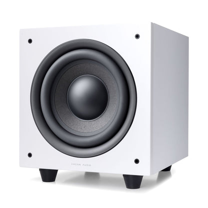 Argon Audio Malmö Sub 8 Aktiv-Subwoofer weiss Frontansicht mit sichtbarem Tieftöner