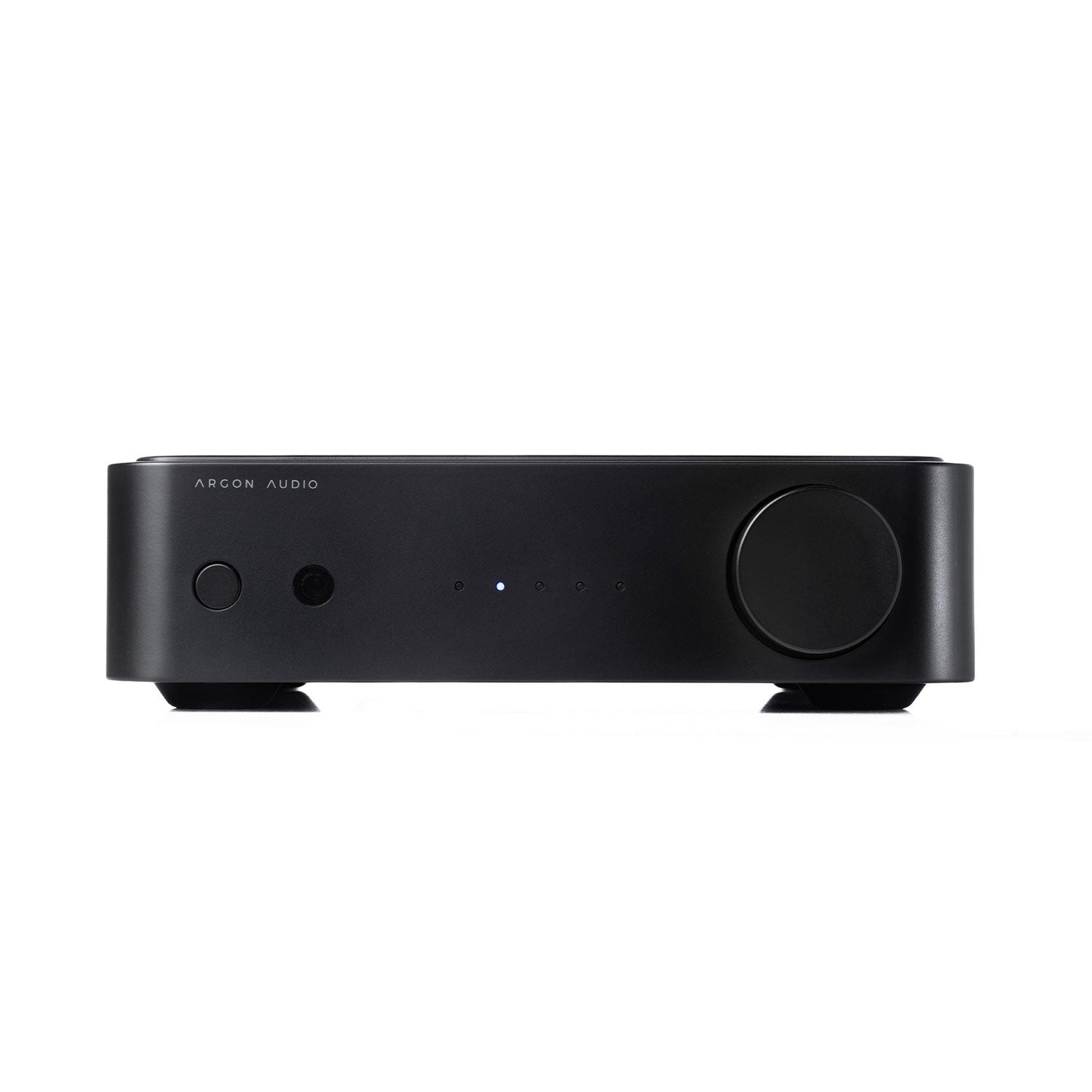Argon Audio SA1 MK2 Vollverstärker schwarz Frontansicht mit Lautstärkeregler und Quellenanzeige
