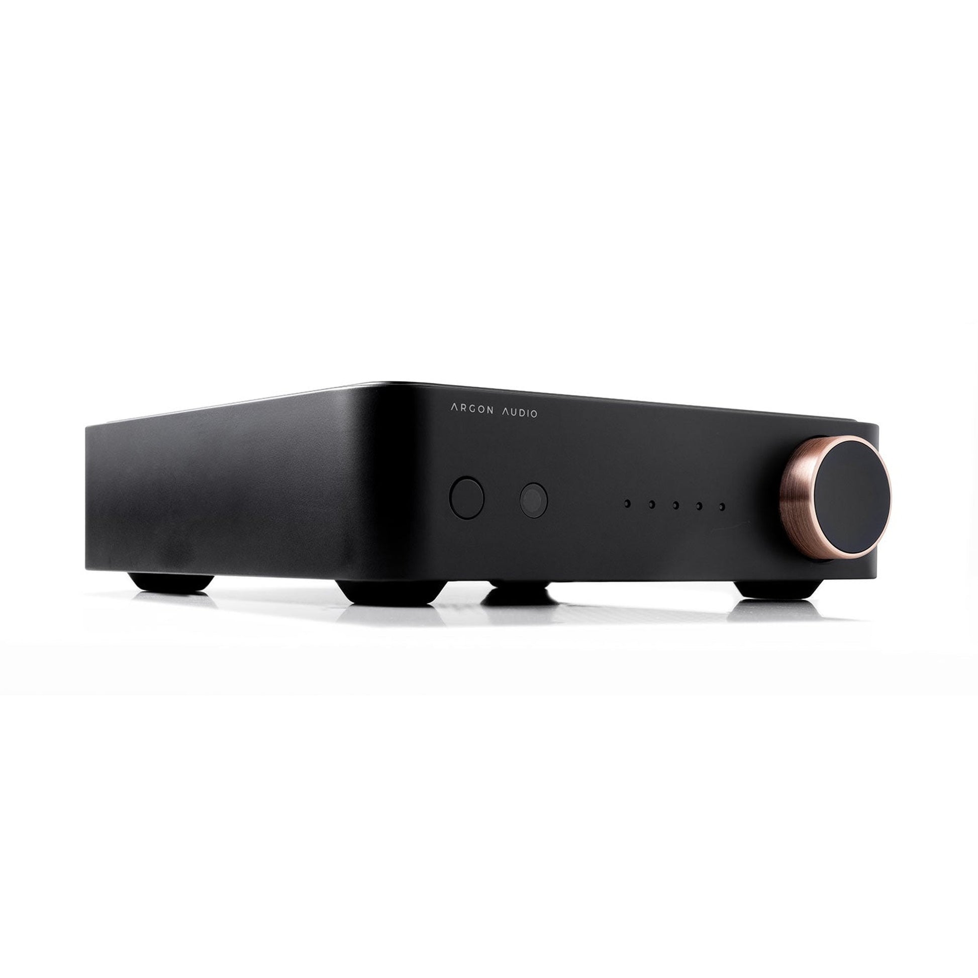 Argon Audio SA2 Streaming-Verstärker schwarz Schrägansicht flach von vorn mit Gerätefüssen