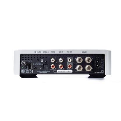 Argon Audio SA2 Streaming-Verstärker weiss Rückansicht mit HDMI ARC, Phono, Line In, Pre Out und Lautsprecherklemmen