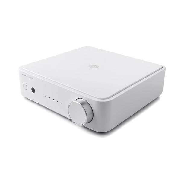 Argon Audio SA2 Streaming-Verstärker weiss Schrägansicht von oben mit Lautstärkeregler