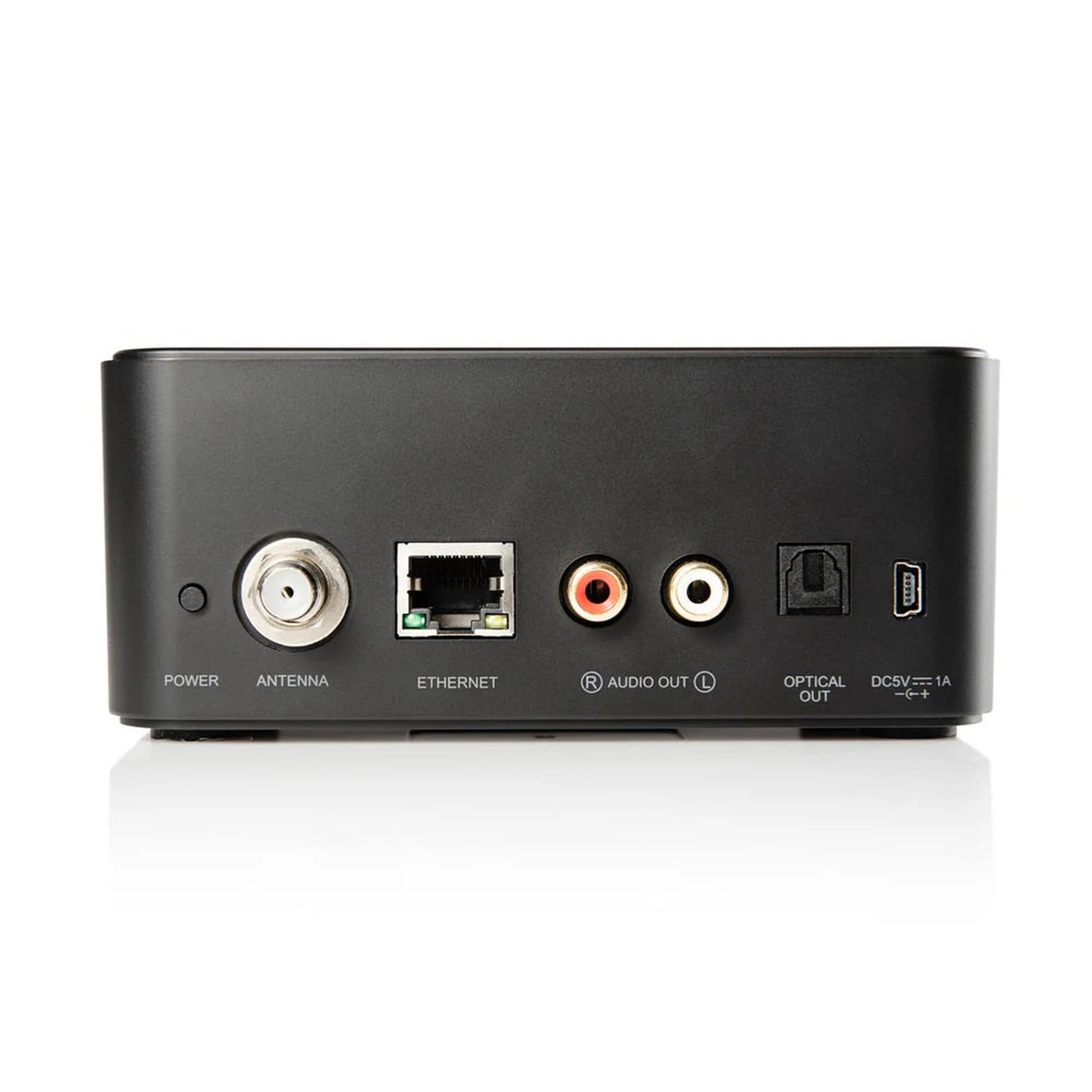 Argon Audio Stream 3 MK2 Netzwerk-Streamer schwarz Rückansicht mit Antennenanschluss, Ethernet, Cinch- und optischem Ausgang