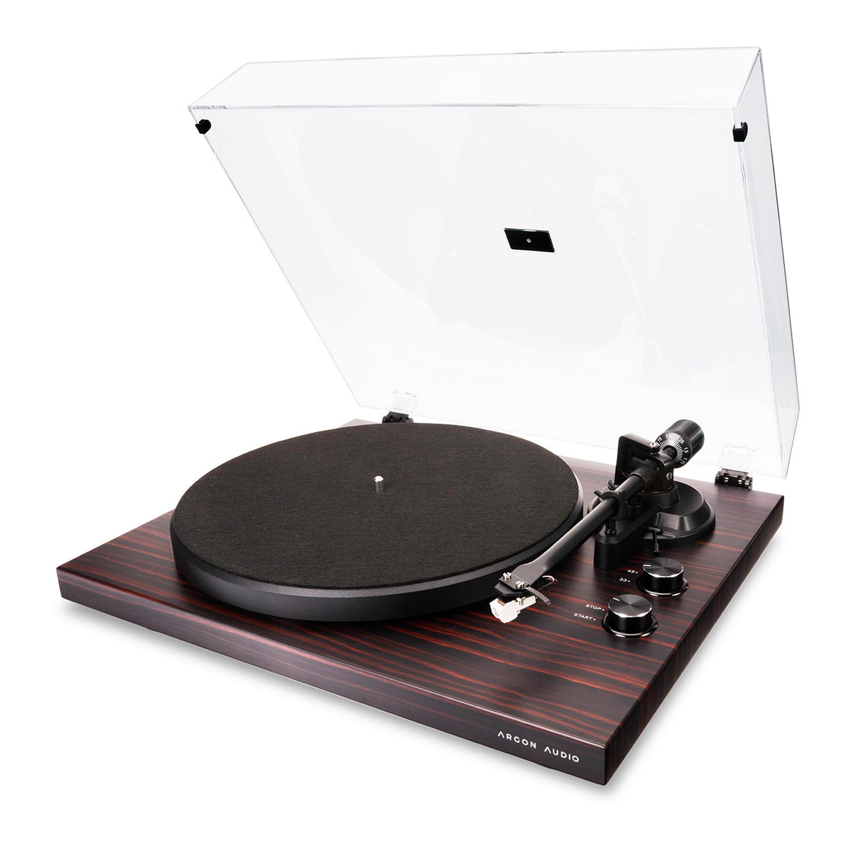 Argon Audio TT-MK2 Plattenspieler in Mahagoni, Frontansicht