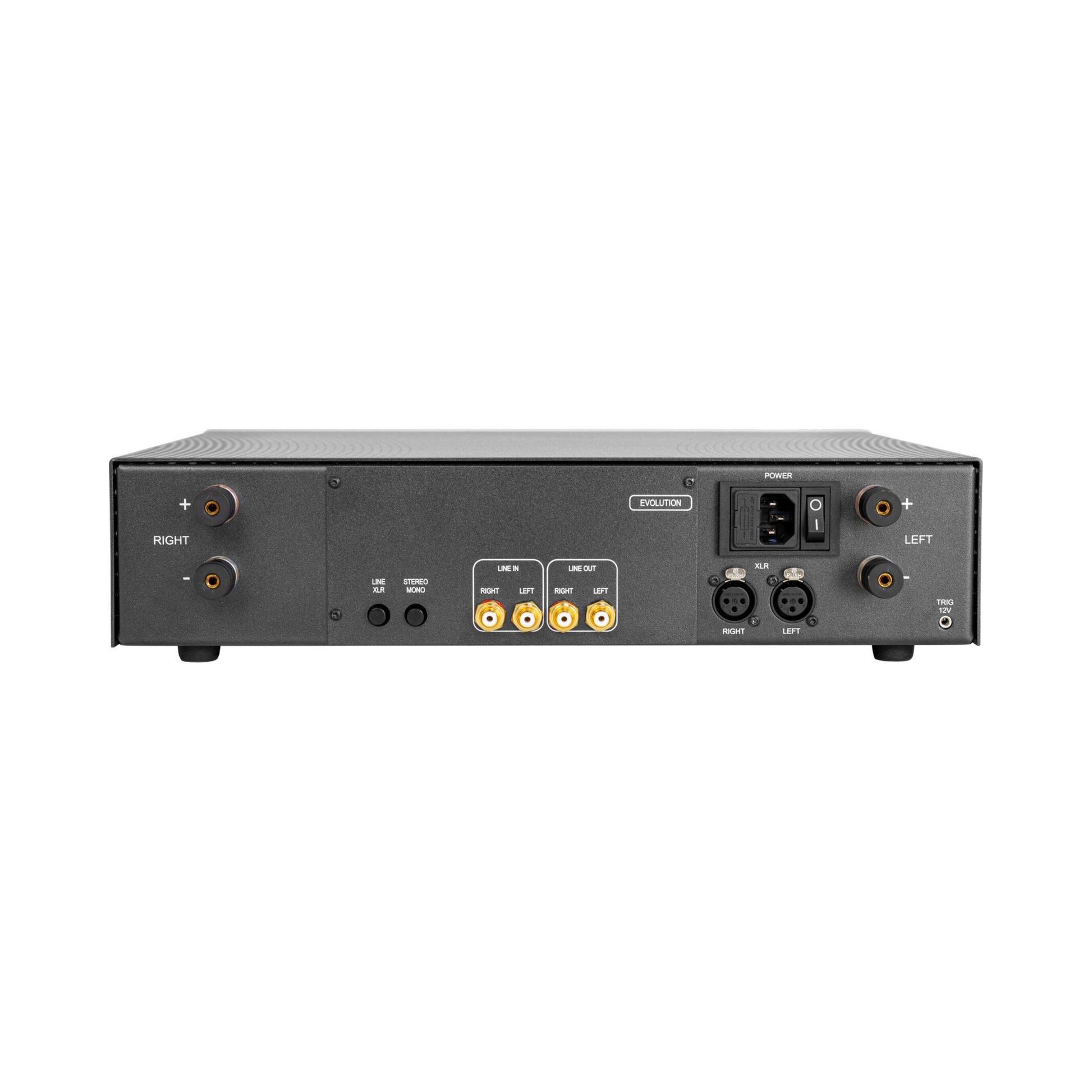 Atoll AM300 Evolution Stereo-Endstufe Rückansicht mit Lautsprecherklemmen sowie XLR- und Cinch-Eingang