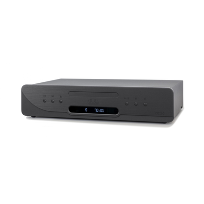 Atoll CD200 Evolution Hi-Fi-CD-Player Schwarz Schrägansicht mit Schublade und blauem Display