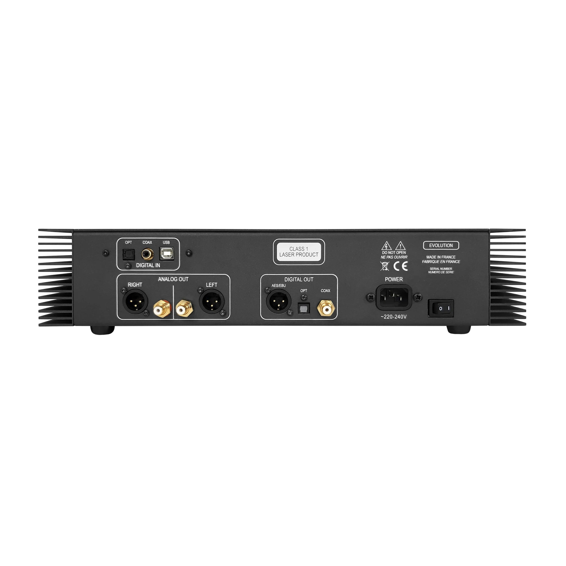 Atoll CD400 Evolution CD-Player Rückansicht, Anschlussfeld mit symmetrischen Ausgängen und digitalen Schnittstellen