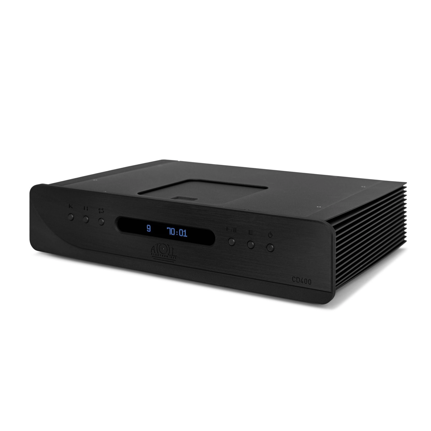 Atoll CD400 Evolution CD-Player Schwarz Schrägansicht mit Schublade, Display und DAC-Funktion