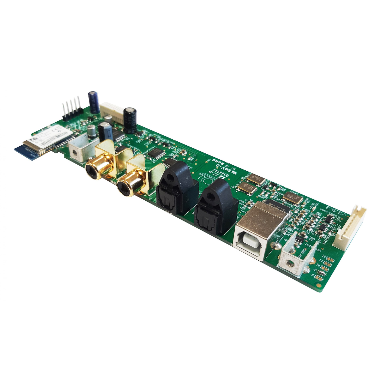 Atoll DA200 DAC-Karte Schrägansicht, Platine mit Bluetooth-Modul, USB- und Digitaleingängen