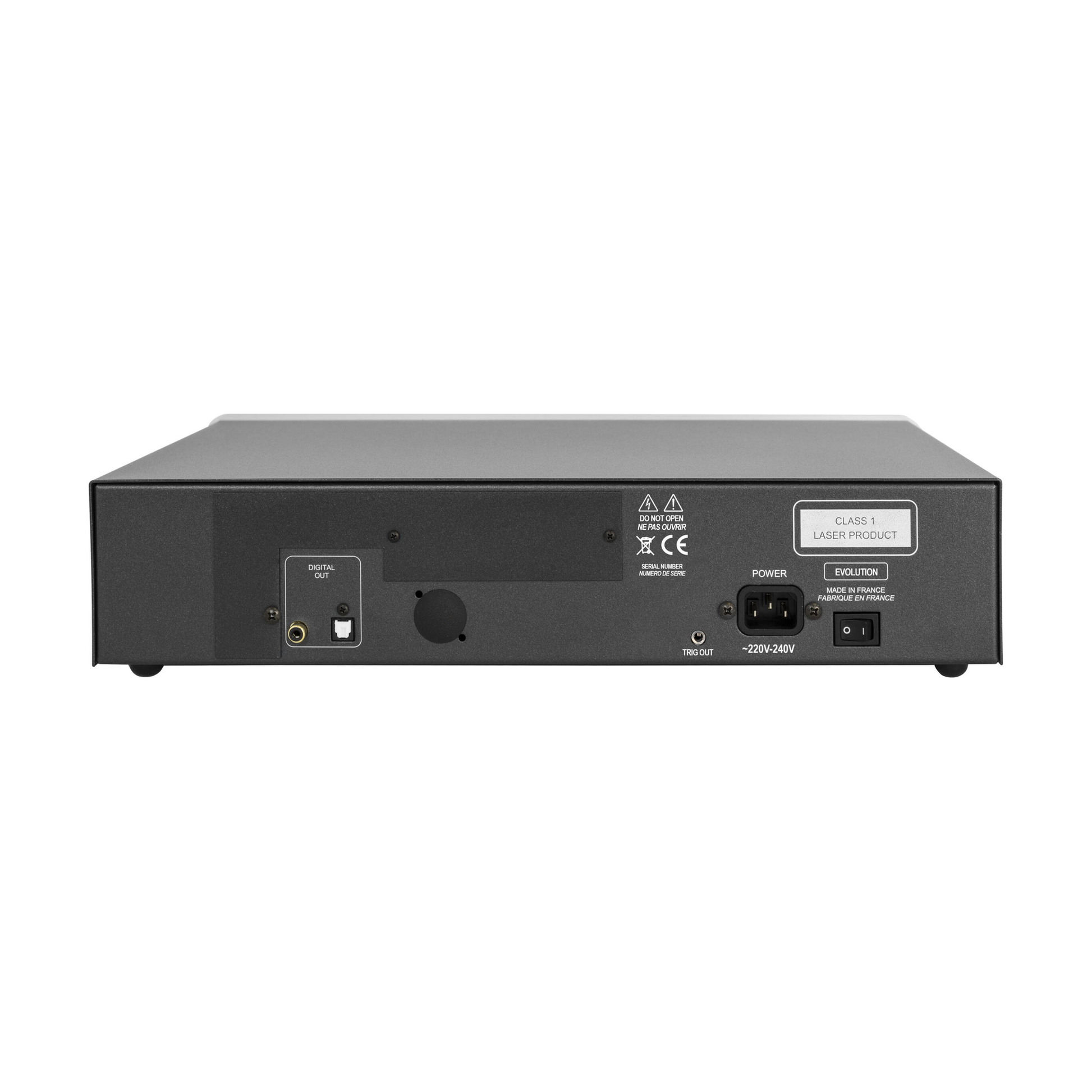Atoll DR200 Evolution CD-Laufwerk Rückansicht, Anschlussfeld mit digitalen Ausgängen und Netzschalter
