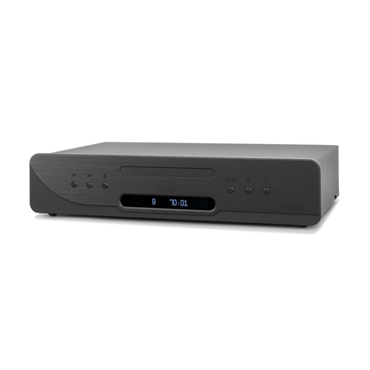 Atoll DR200 Evolution CD-Laufwerk Schwarz Schrägansicht mit Schublade und blauem Display