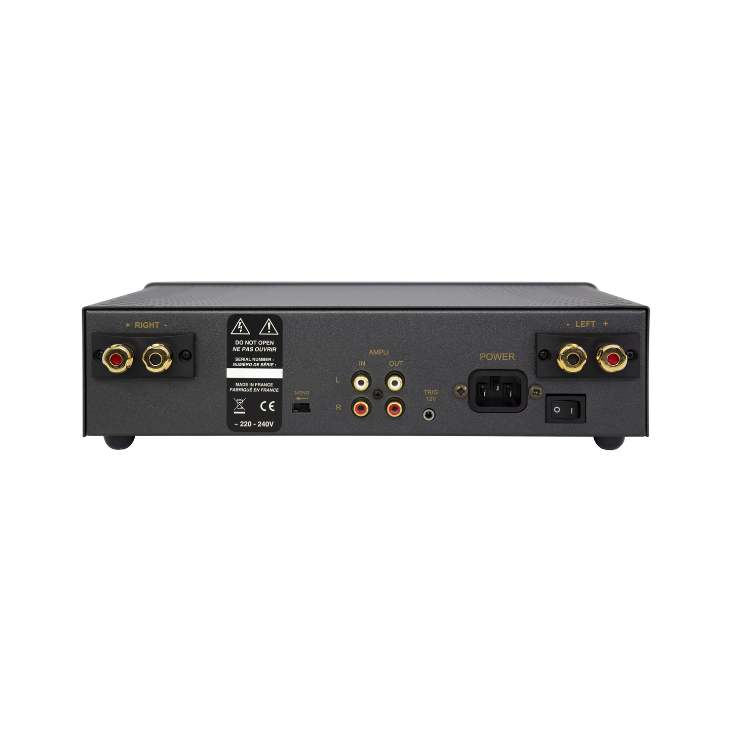 Atoll MA100 Stereo-Endstufe Rückansicht mit Lautsprecherklemmen und Cinch-Eingängen im Midi-Format