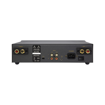 Atoll MA100 Stereo-Endstufe Rückansicht mit Lautsprecherklemmen und Cinch-Eingängen im Midi-Format