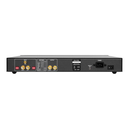 Atoll PH200 Phono-Vorverstärker Rückansicht, Anschlussfeld mit Phono-Eingang, Line-Ausgang und Schaltern