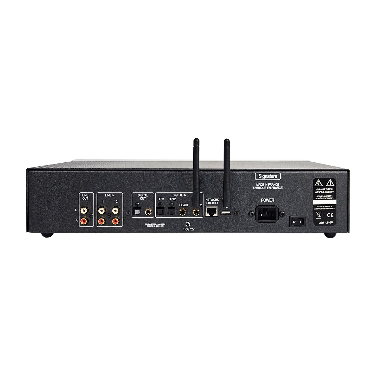 Atoll ST200 Signature Netzwerk-Streamer Rückansicht mit Cinch-Ausgängen, Digitaleingängen und LAN-Buchse